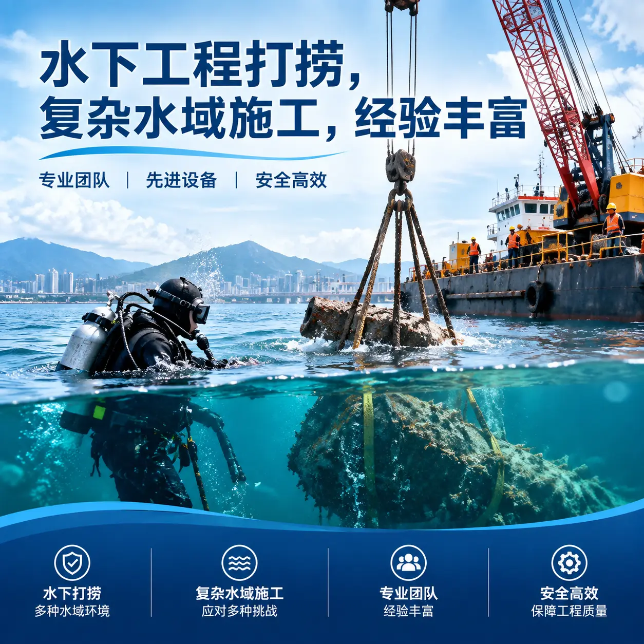 水下工程打捞，复杂水域施工，经验丰富长沙